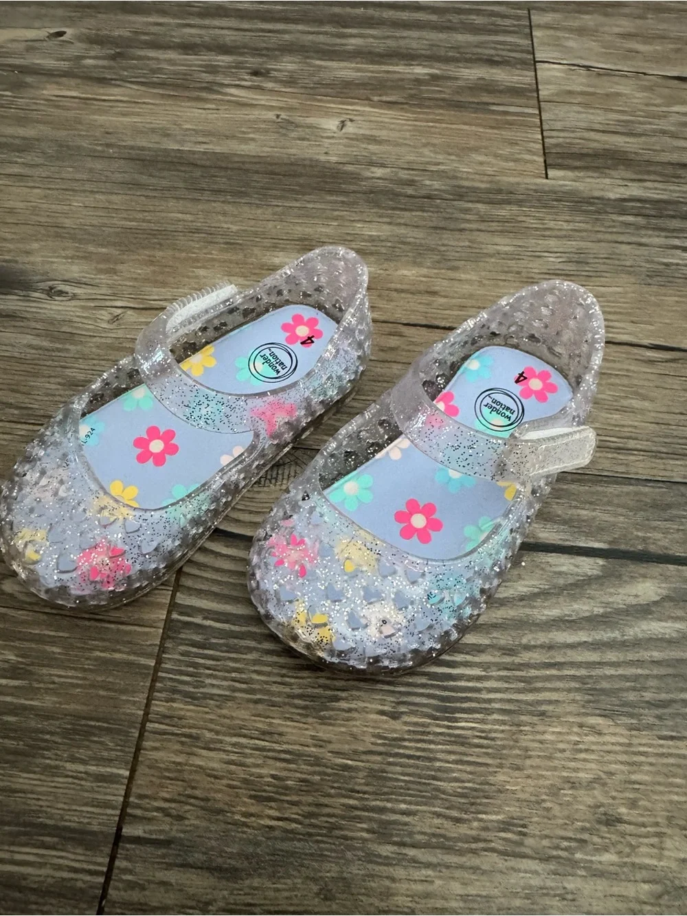 Girls Clear Glitter Jelly Mary Jane Shoes - Silver Sparkle